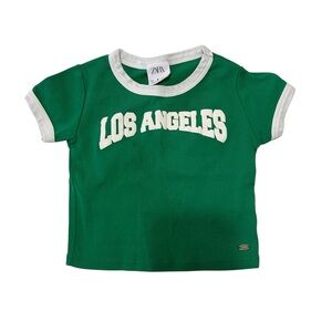 Zara Kids Green and White “Los Angeles” Graphic T-Shirt Size 6 Girls